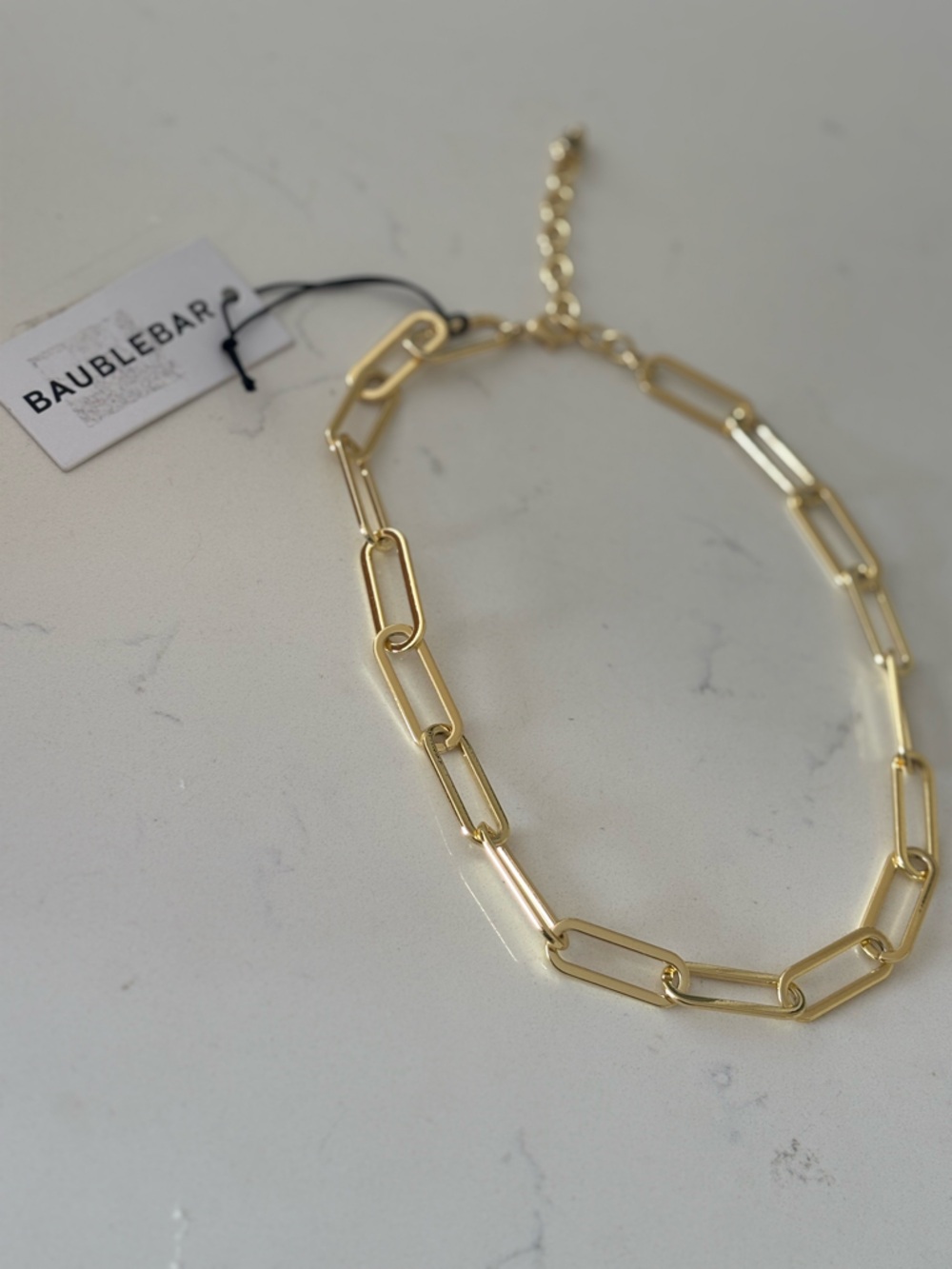 BaubleBar Gold Paperclip Link Chain Necklace - Polished Gold Finish 18-20” - Picture 2 of 7